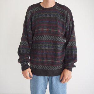 Vintage Townsend & Lake Wool Knit Sweater Brown Fair Isle Old Money Prep Medium